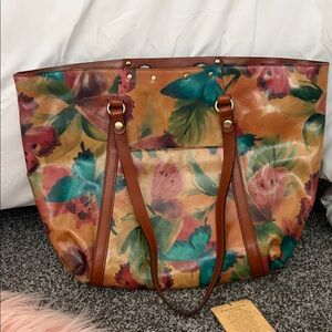 Patricia Nash Floral Leather Tote - Brown and Green
